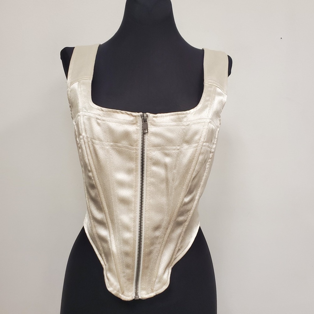 Future Collective Womens Zip Front Basque Waist Sleeveless Top Size 2 Cream